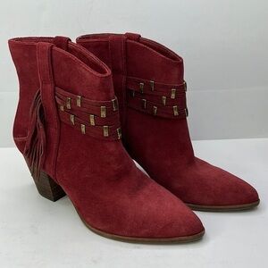 FRYE Reed Showdown Stud Ruby Suede Bootie Sz 7.5